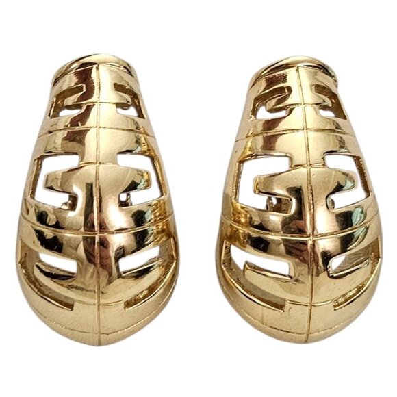 Givenchy Gold Tone Clip On Earrings J Style Half Loop, Signed - Picture 2 of 14